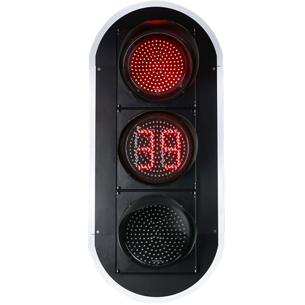 Ortga hisoblash taymeri bilan kam quvvatli qizil/sariq/yashil to'liq sharli svetofor