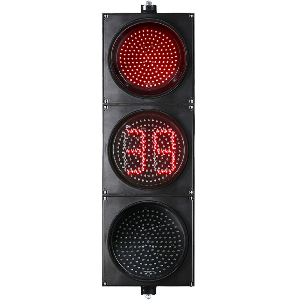 Ortga hisoblash taymeri bilan kam quvvatli qizil/sariq/yashil to'liq sharli svetofor