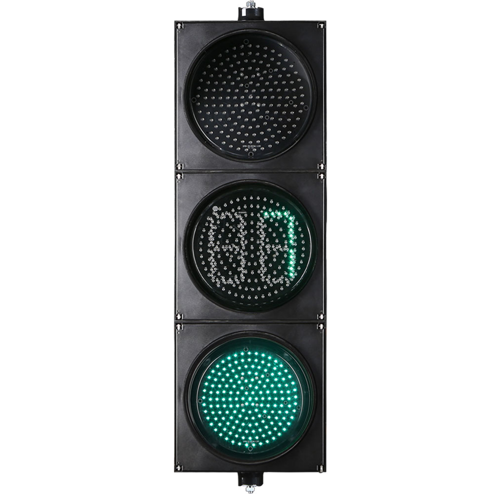 Ortga hisoblash taymeri bilan kam quvvatli qizil/sariq/yashil to'liq sharli svetofor